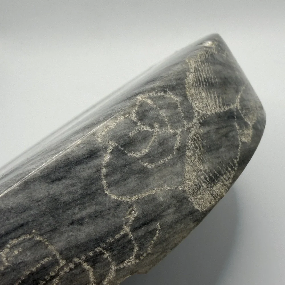 Vintage Handmade Round Etched Stone Trinket Dish Ashtray Catchall Keepsake Decor